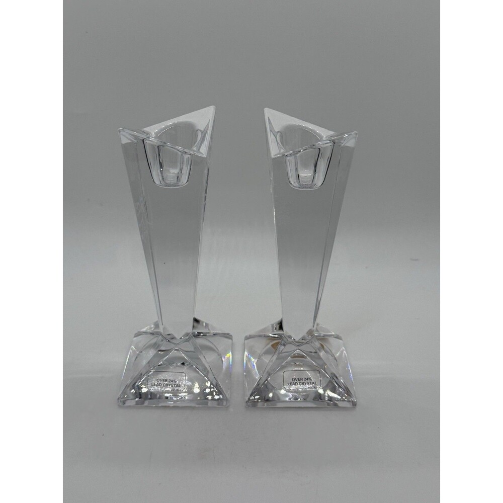 VINTAGE ROSENTHAL 9" MADISON MODERNIST CRYSTAL CANDLE HOLDERS 24% LED CRYSTALโ